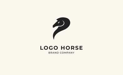 Logo horse with letter P in minimalist concept. Simplicity and modern logo template vector head horse ,bold and strong company brand.