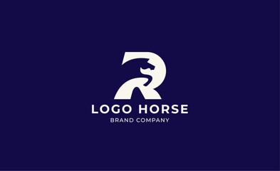 Logo horse with letter R in minimalist concept. Simplicity and modern logo template vector head horse ,bold and strong company brand.