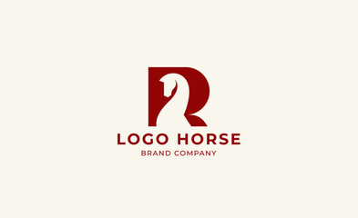 Logo horse with letter R in minimalist concept. Simplicity and modern logo template vector head horse ,bold and strong company brand.