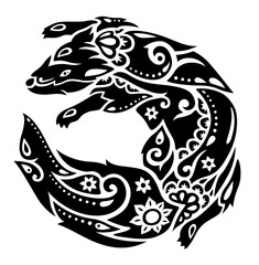 Vector tribal tattoo art with hand drawn fox