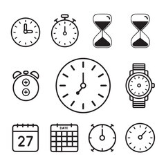 Fototapeta premium Collection of various time related illustrations in outline style format