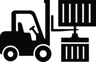 Silhouette forklift lifting container minimalist industrial vector illustrator