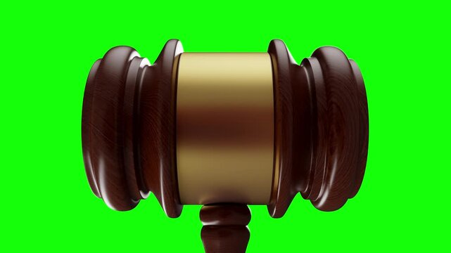 A 3d rendered judge's gavel on a green screen, perfect for video editing, keying, and animation overlays