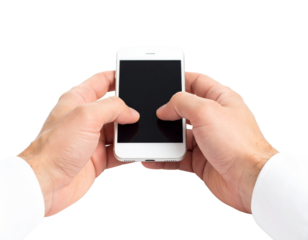 Two hands clutching a smartphone close to chest, 