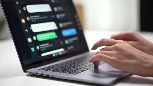 Typing on Laptop, Messaging App Close Up, Communication Technology