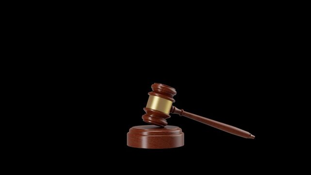 Wooden gavel isolated on a black background, ideal for video on legal topics, animation, or 3d render composings