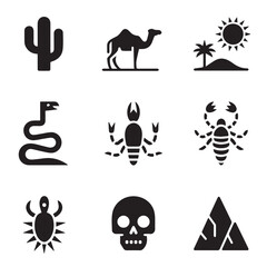 Fototapeta premium Collection of desert themed glyphs featuring animals and landscapes