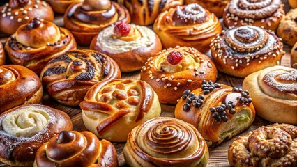 Fototapeta premium various freshly baked sweet buns 