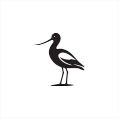 Obraz premium Graceful Avocet Silhouette Vector Art – Elegant Wading Bird with Upturned Beak and Long Legs, Minimal Black Outline Perfect for Wetland Wildlife Themes, Nature Logos, and Decorative Prints 