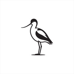 Graceful Avocet Silhouette Vector Art – Elegant Wading Bird with Upturned Beak and Long Legs, Minimal Black Outline Perfect for Wetland Wildlife Themes, Nature Logos, and Decorative Prints
