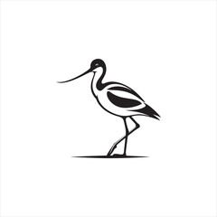 Obraz premium Graceful Avocet Silhouette Vector Art – Elegant Wading Bird with Upturned Beak and Long Legs, Minimal Black Outline Perfect for Wetland Wildlife Themes, Nature Logos, and Decorative Prints 