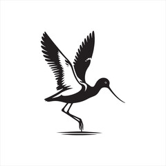 Graceful Avocet Silhouette Vector Art – Elegant Wading Bird with Upturned Beak and Long Legs, Minimal Black Outline Perfect for Wetland Wildlife Themes, Nature Logos, and Decorative Prints

