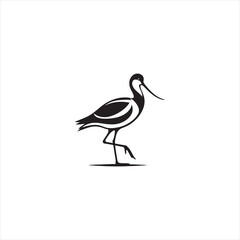 Graceful Avocet Silhouette Vector Art – Elegant Wading Bird with Upturned Beak and Long Legs, Minimal Black Outline Perfect for Wetland Wildlife Themes, Nature Logos, and Decorative Prints
