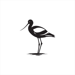 Graceful Avocet Silhouette Vector Art – Elegant Wading Bird with Upturned Beak and Long Legs, Minimal Black Outline Perfect for Wetland Wildlife Themes, Nature Logos, and Decorative Prints

