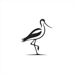 Graceful Avocet Silhouette Vector Art – Elegant Wading Bird with Upturned Beak and Long Legs, Minimal Black Outline Perfect for Wetland Wildlife Themes, Nature Logos, and Decorative Prints
