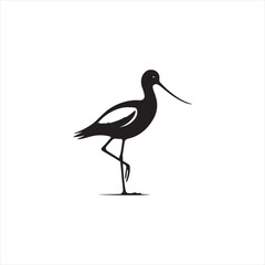 Graceful Avocet Silhouette Vector Art – Elegant Wading Bird with Upturned Beak and Long Legs, Minimal Black Outline Perfect for Wetland Wildlife Themes, Nature Logos, and Decorative Prints
