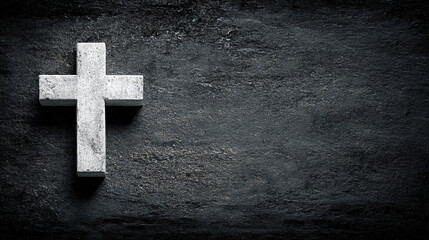 Textured Stone Cross Against a Dark Background Symbolizing Religious Faith and Spiritual Beliefs
