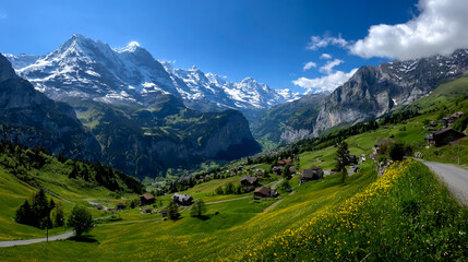 Obraz premium Panoramic photo of the Eiger, Mürren, and Lauterbrunnen