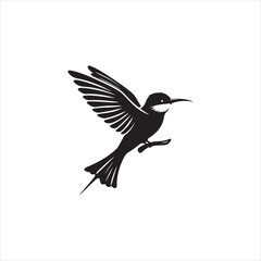 Colorful Bee-Eater Silhouette Vector Art – Sleek Insect-Catching Bird with Long Tail and Curved Beak, Minimal Black Outline Perfect for Tropical Wildlife Graphics, Nature Logos, and Decorative Prints
