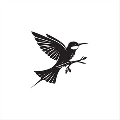 Colorful Bee-Eater Silhouette Vector Art – Sleek Insect-Catching Bird with Long Tail and Curved Beak, Minimal Black Outline Perfect for Tropical Wildlife Graphics, Nature Logos, and Decorative Prints
