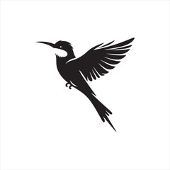 Colorful Bee-Eater Silhouette Vector Art – Sleek Insect-Catching Bird with Long Tail and Curved Beak, Minimal Black Outline Perfect for Tropical Wildlife Graphics, Nature Logos, and Decorative Prints
