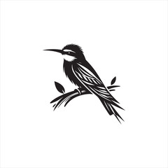 Colorful Bee-Eater Silhouette Vector Art – Sleek Insect-Catching Bird with Long Tail and Curved Beak, Minimal Black Outline Perfect for Tropical Wildlife Graphics, Nature Logos, and Decorative Prints
