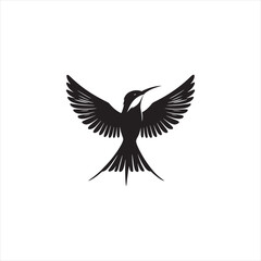 Colorful Bee-Eater Silhouette Vector Art – Sleek Insect-Catching Bird with Long Tail and Curved Beak, Minimal Black Outline Perfect for Tropical Wildlife Graphics, Nature Logos, and Decorative Prints
