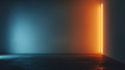Fototapeta premium Abstract interior with a brightly lit orange doorway contrasting with a cool blue space