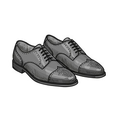 Classic hand-drawn sketch vector illustration of formal lace-up dress shoes design on transparent background   
