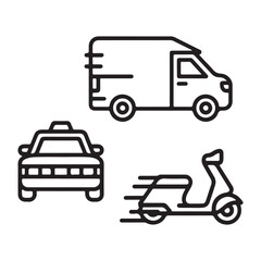 Fototapeta premium Delivery van taxi and scooter icons