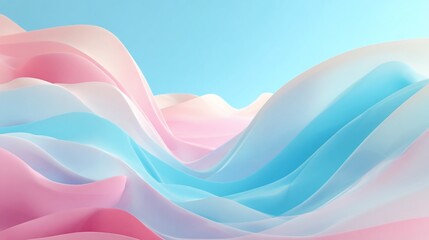 Abstract pastel waves blend soft pinks and blues under a serene sky