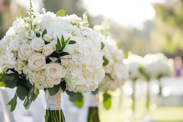 Luxurious white floral wedding centerpiece with crystal glassware
