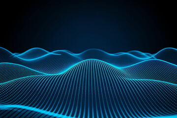 Glowing blue wave of digital dots on dark background