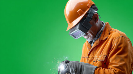 A skilled welder in protective gear focuses on precision work, highlighting safety and craftsmanship in industrial settings.