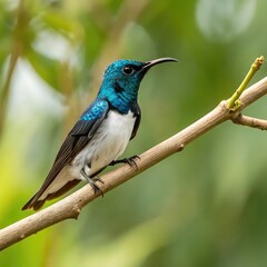 Fototapeta premium Jacobin Hummingbird Perched on Branch withe transparent background, blue tailed hummingbird