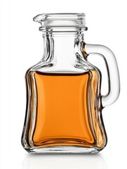 Clear Glass Pitcher with Amber Liquid on White Background, Generative AI