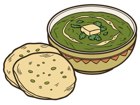 Punjabi saag with makki roti vector and butter garnish	