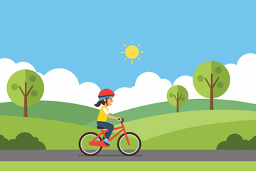 Naklejka premium Young Girl Enjoying Cycling on a Sunny Day in Nature