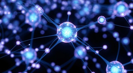Obraz premium Neural Network Abstract: Connected Nodes in Blue
