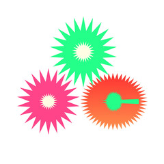 Three colorful spiky starburst shapes arranged in a cluster