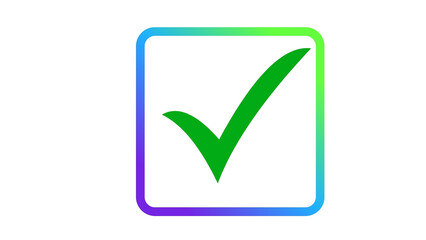 Green checkmark inside a colorful gradient bordered box on white background
