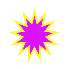 Vibrant purple starburst with yellow outline on white background