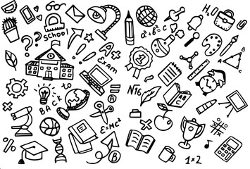 Educational doodles and symbols related to school and learning  