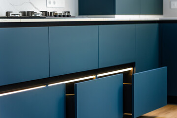 Base units. LED line. Cooktop above