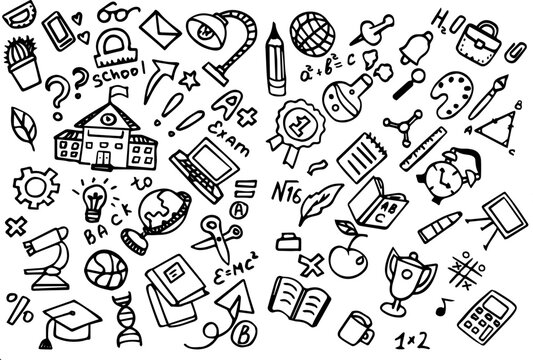 Educational doodles and symbols related to school and learning  