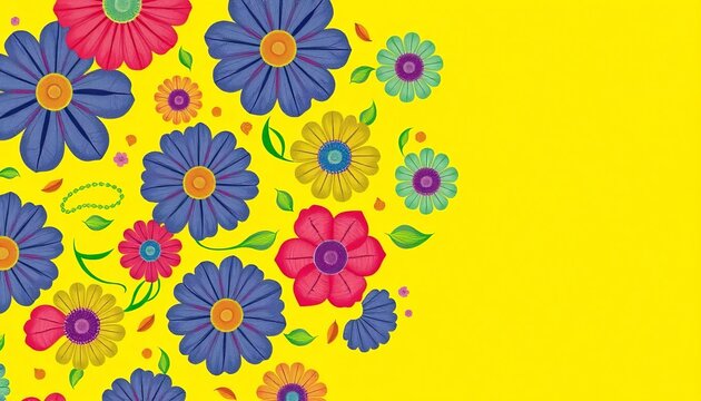 Vibrant circular floral pattern, vintage style, yellow background, wall, blossom