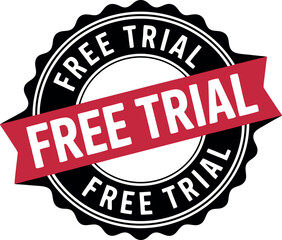 Obraz premium Promotional seal displaying a free trial offer on a red ribbon banner