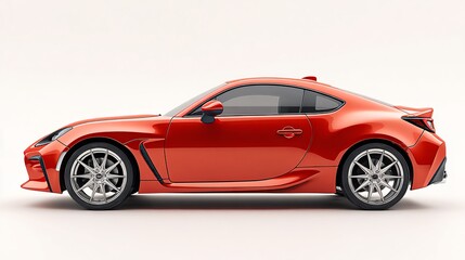 Red sports car in side view isolated for clean advertising design