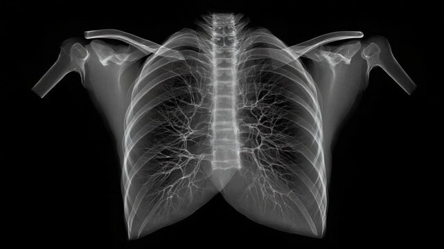 Radiological Transparency: An intimate examination of the human chest and ribcage, offering an insightful look into the intricate network of bones and tissues.