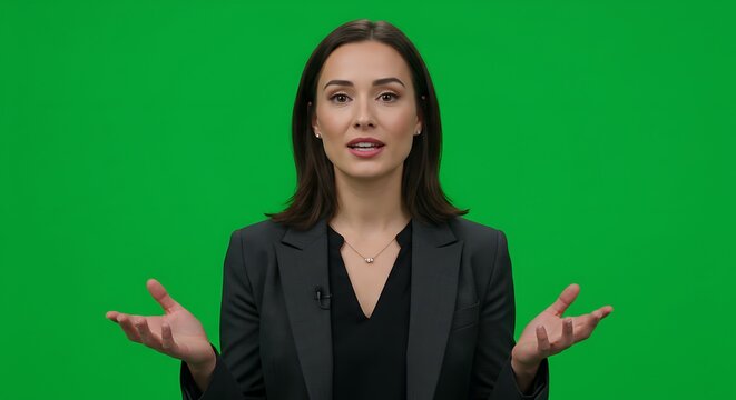 Person Gesturing Up – Green Screen Pose for Presentation & Compositing